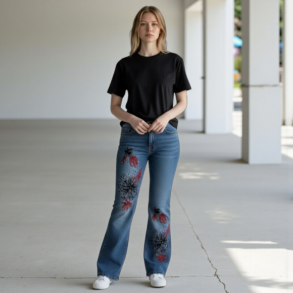 Y2K 90s Vintage Velour Detailed Denim Joe Boxer Studded Jeans - Picture 1 of 8